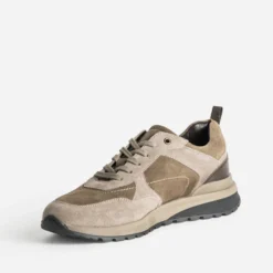 Tennis kaki et taupe cuir velours