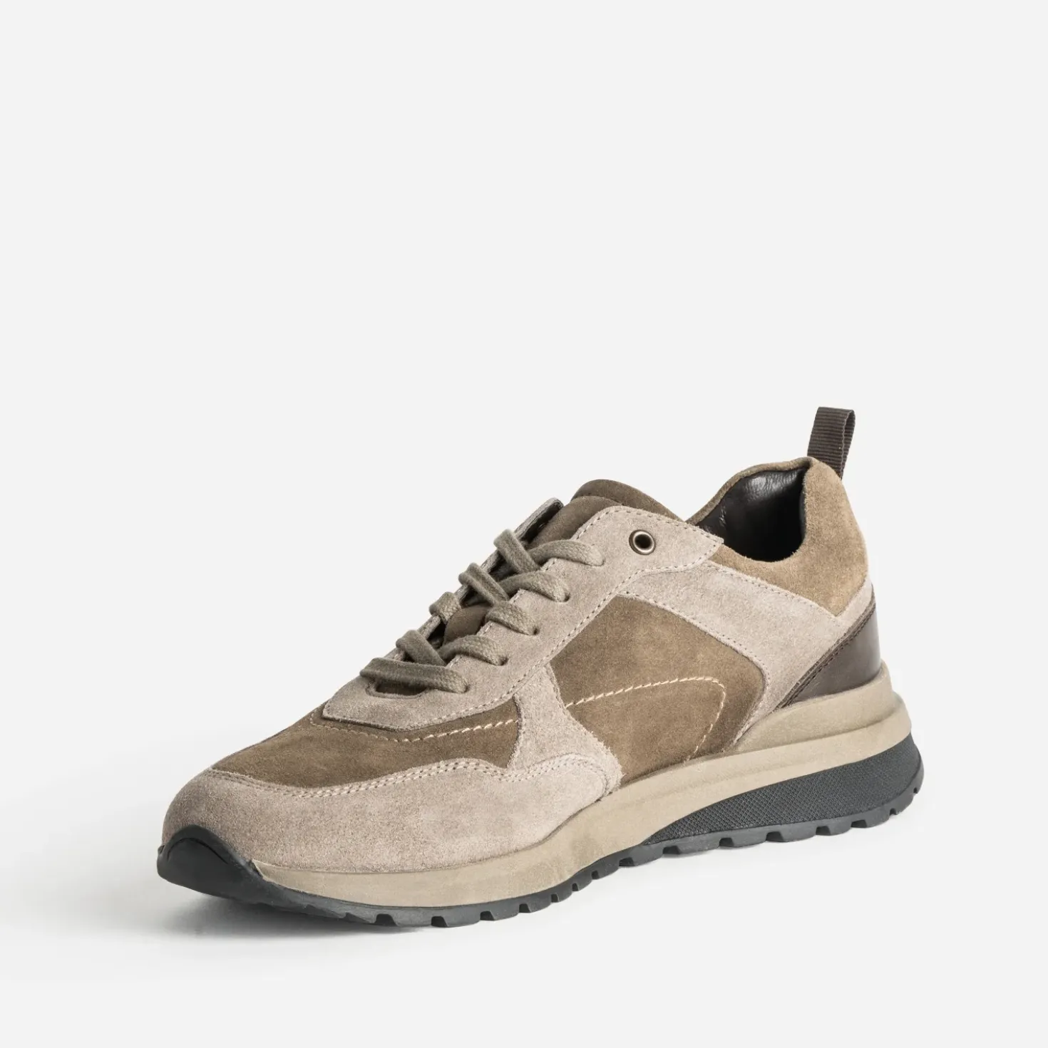 Tennis kaki et taupe cuir velours