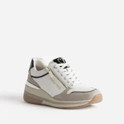 Tennis MARCO TOZZI blanche détails taupe suédé