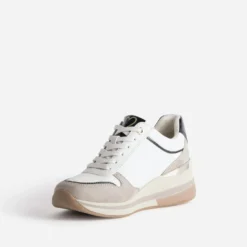 Tennis MARCO TOZZI blanche détails taupe suédé