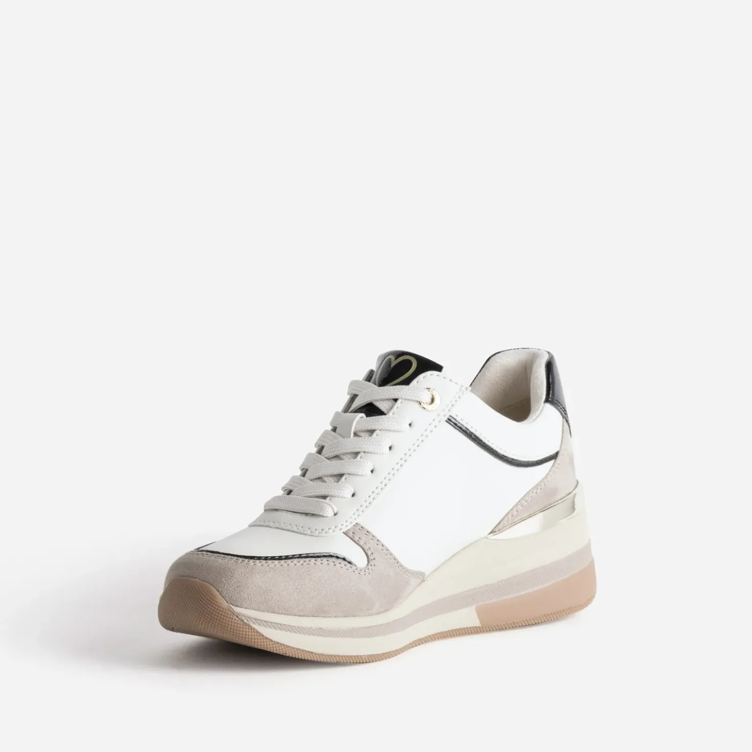 Tennis MARCO TOZZI blanche détails taupe suédé