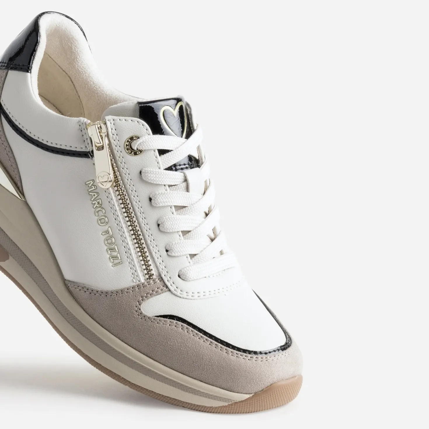 Tennis MARCO TOZZI blanche détails taupe suédé