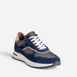 Tennis marine cuir bi-matière