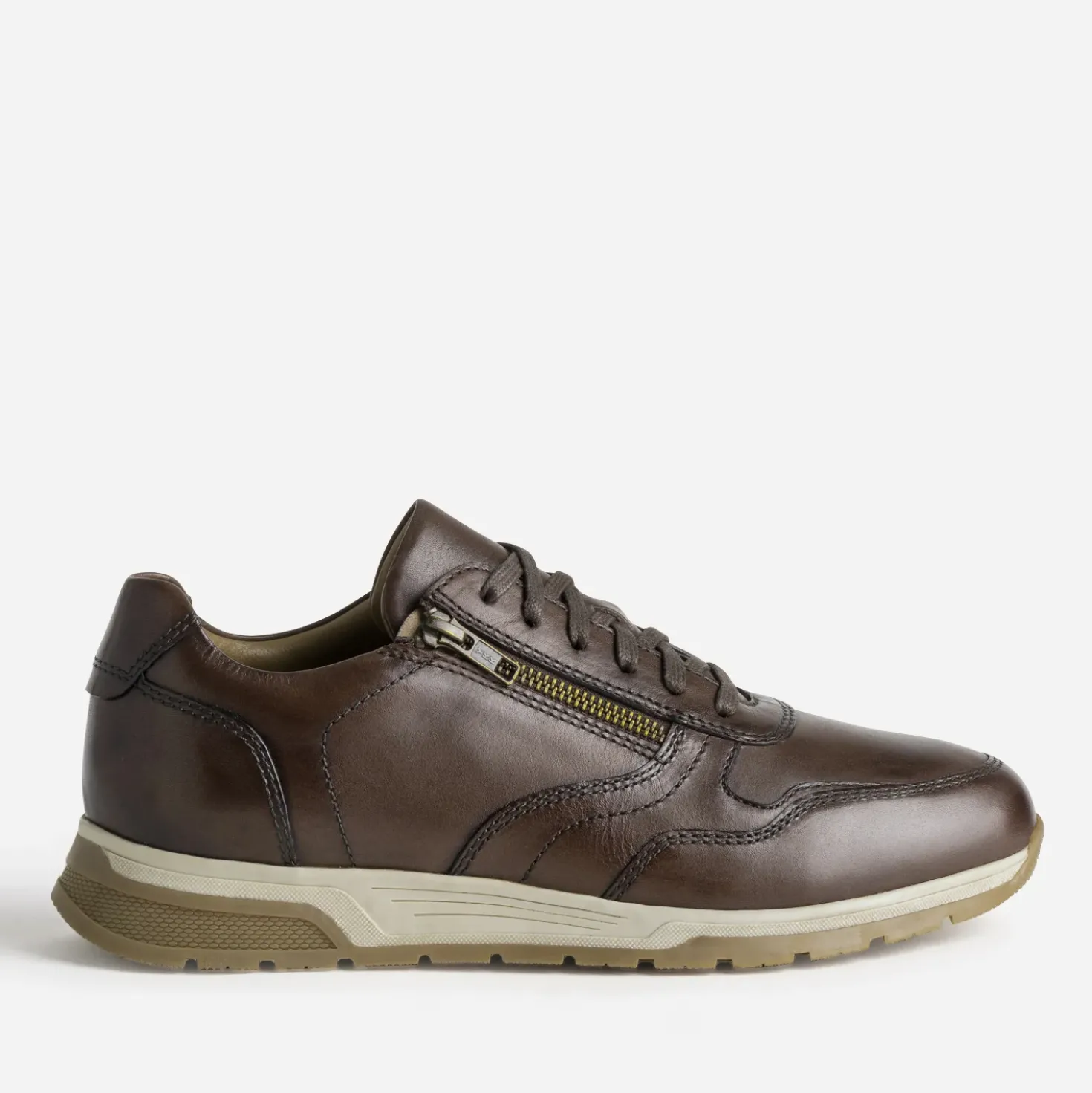 Tennis marron cuir avec zip côté