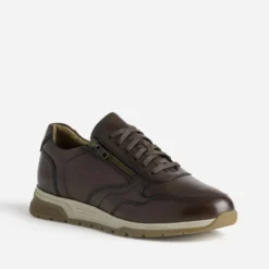 Tennis marron cuir avec zip côté