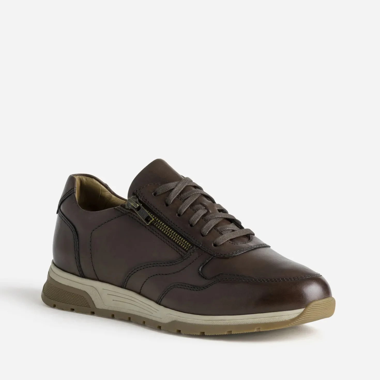 Tennis marron cuir avec zip côté