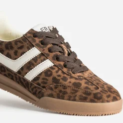 Tennis marron cuir motif léopard