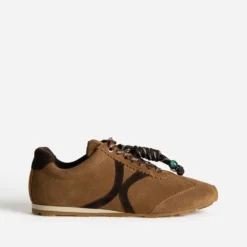 Tennis marron cuir velours décor gri-gri