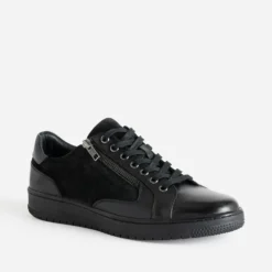 Tennis noir en cuir bi-matière