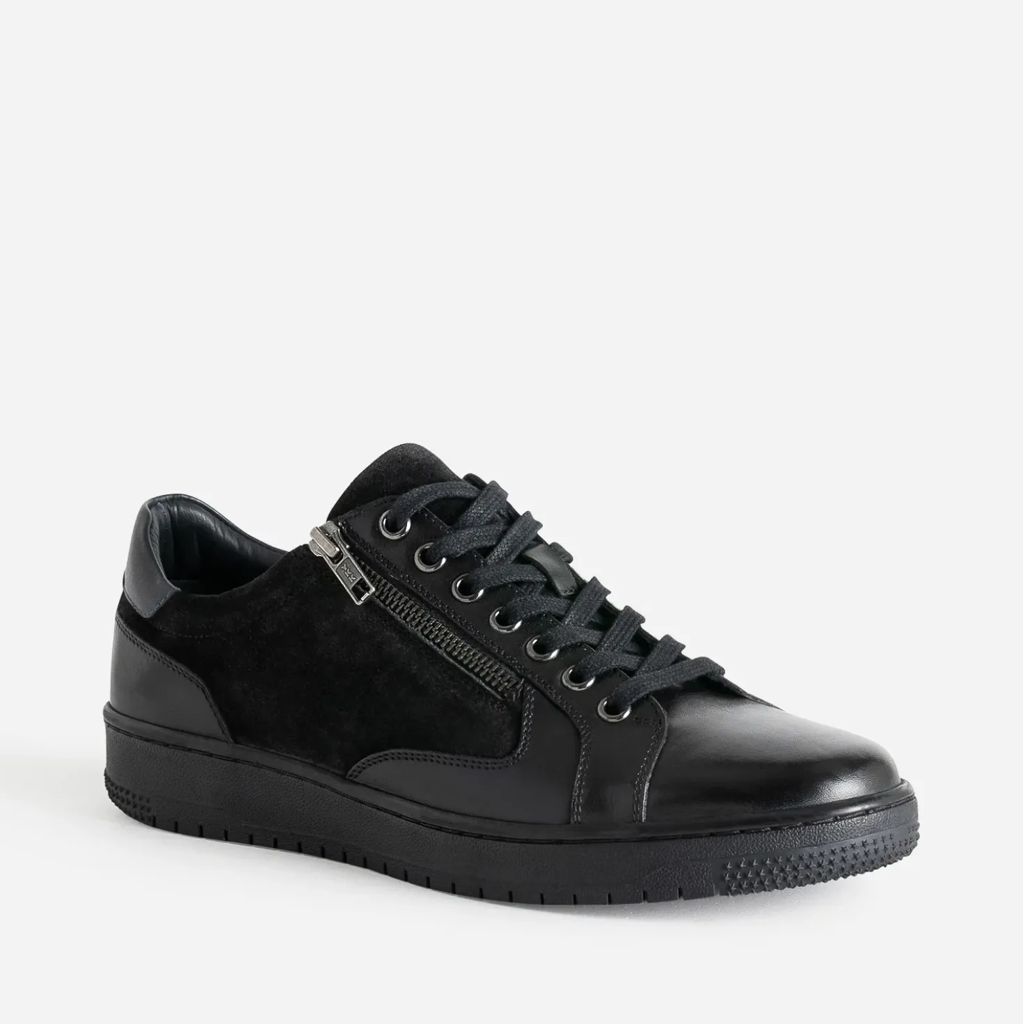 Tennis noir en cuir bi-matière