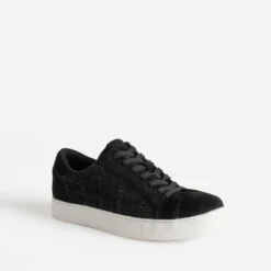 Tennis noire textile motif carreaux pailletés