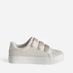 Tennis plateforme beige à scratchs