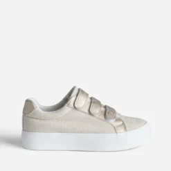 Tennis plateforme TEXTO beige à scratchs dorés