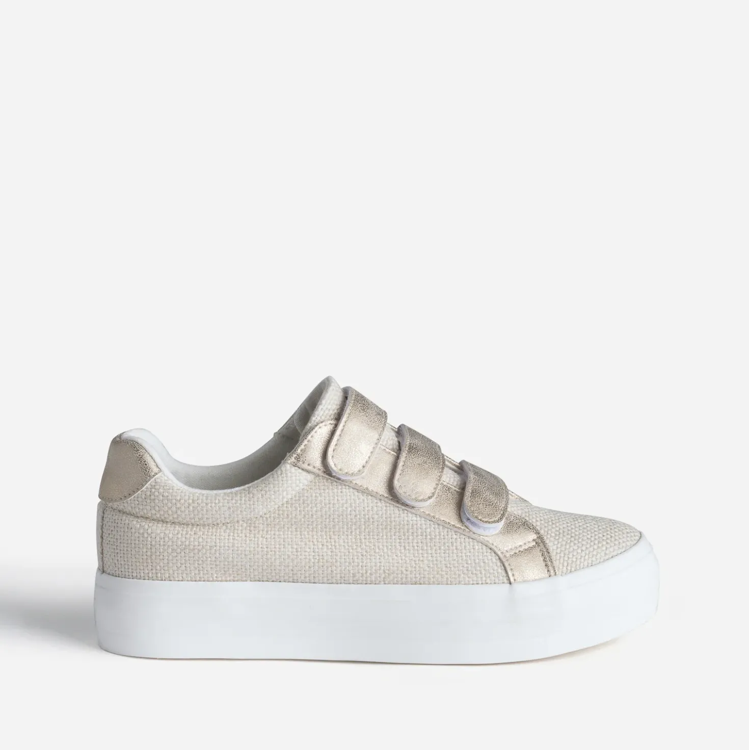 Tennis plateforme TEXTO beige à scratchs dorés