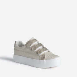 Tennis plateforme TEXTO beige à scratchs dorés