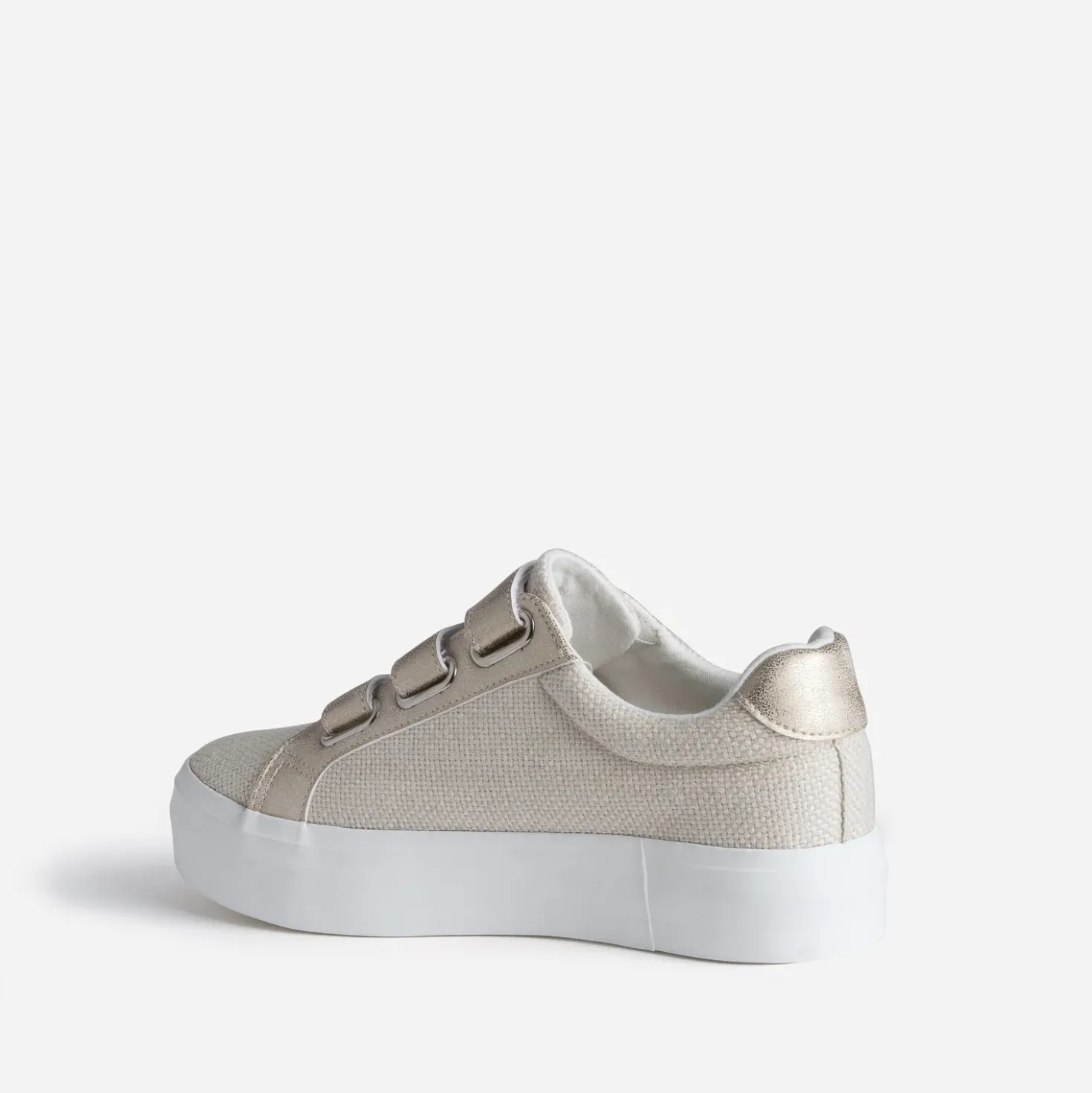 Tennis plateforme TEXTO beige à scratchs dorés