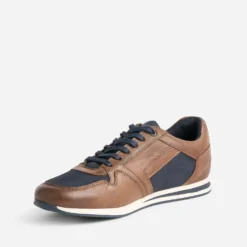 Tennis REDSKINS marron et marine en cuir et toile
