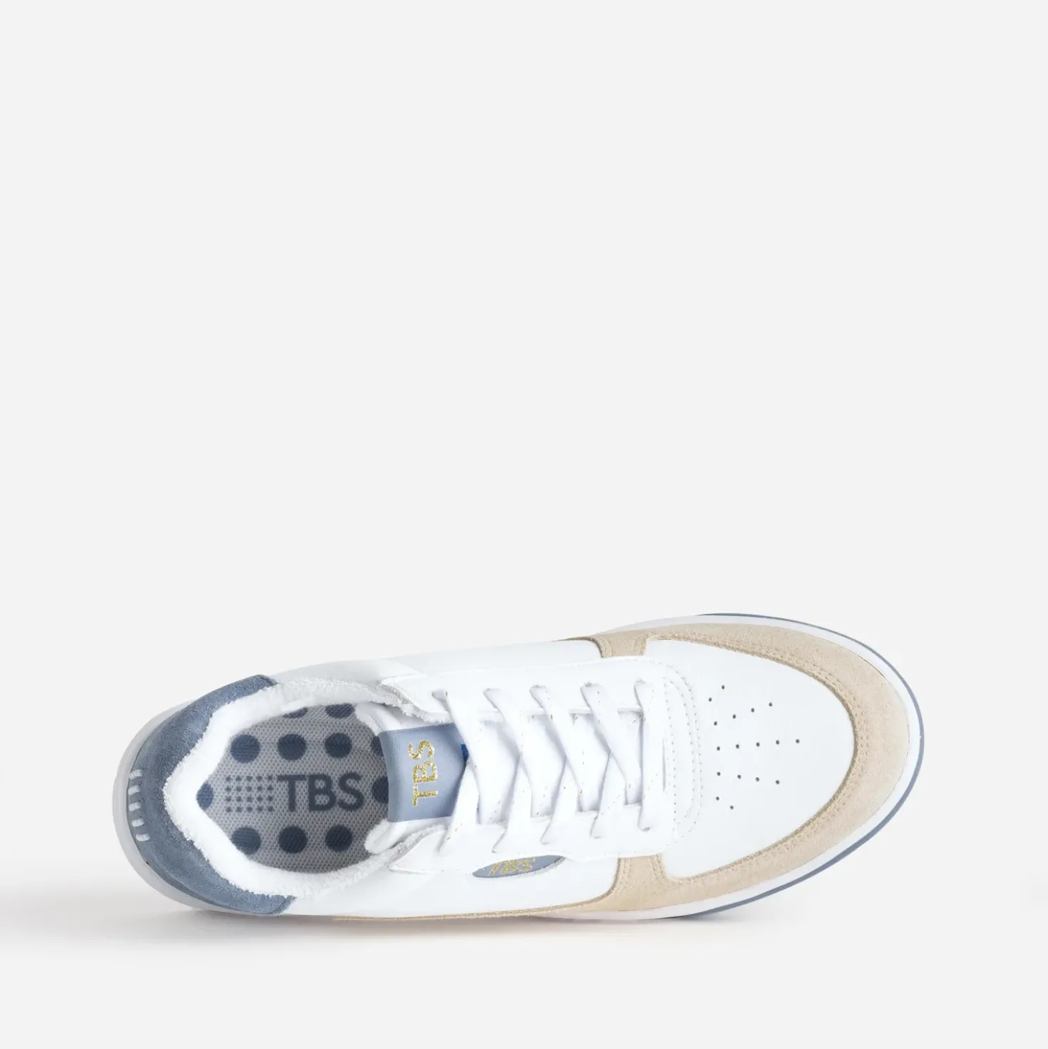 Tennis TBS blanche, beige et bleu ciel cuir