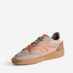 Tennis TEDDY SMITH camel cuir velours détails orange