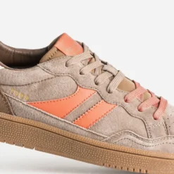 Tennis TEDDY SMITH camel cuir velours détails orange
