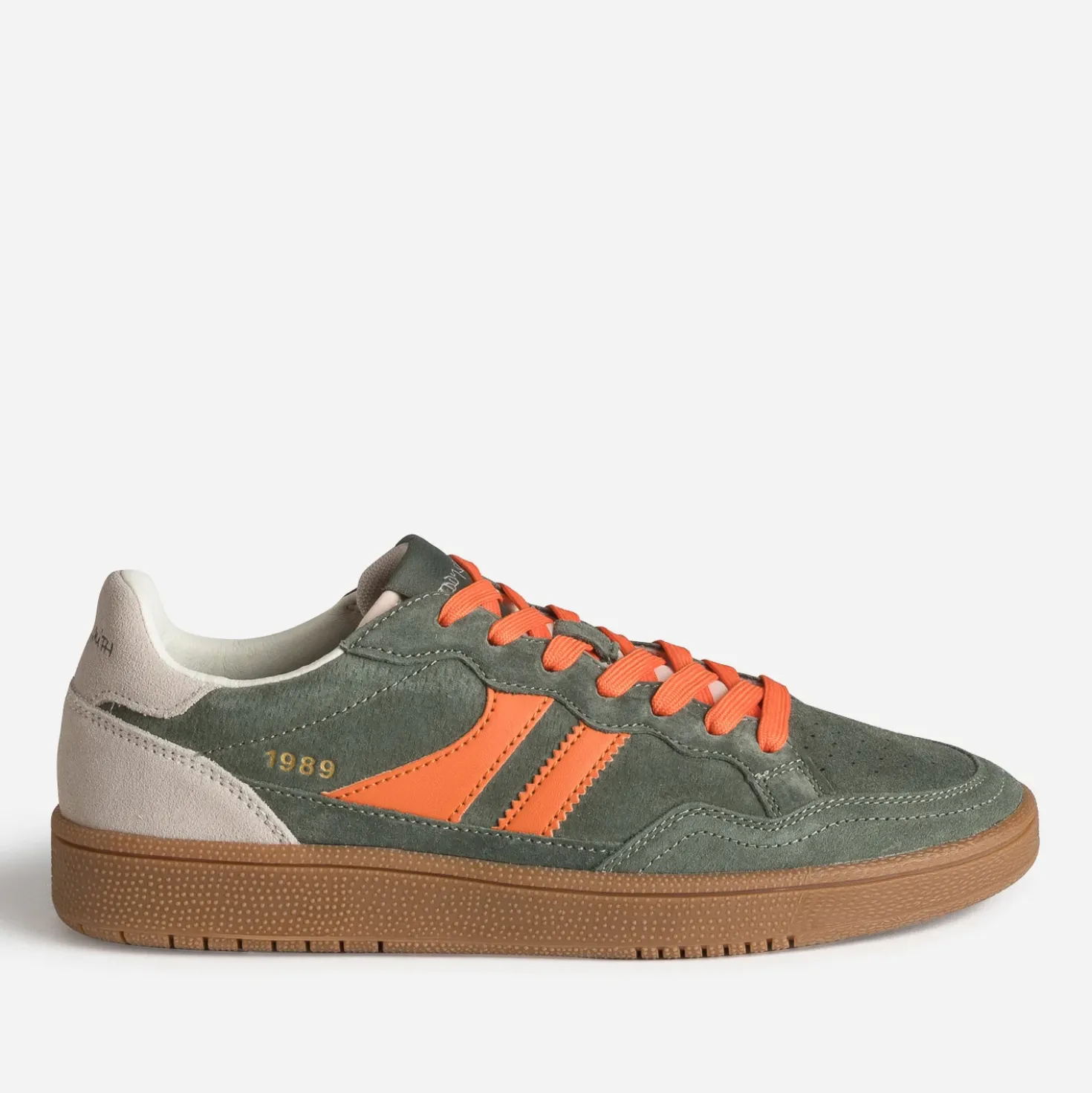 Tennis TEDDY SMITH kaki cuir velours détails orange