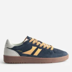 Tennis TEDDY SMITH marine cuir velours détails jaunes