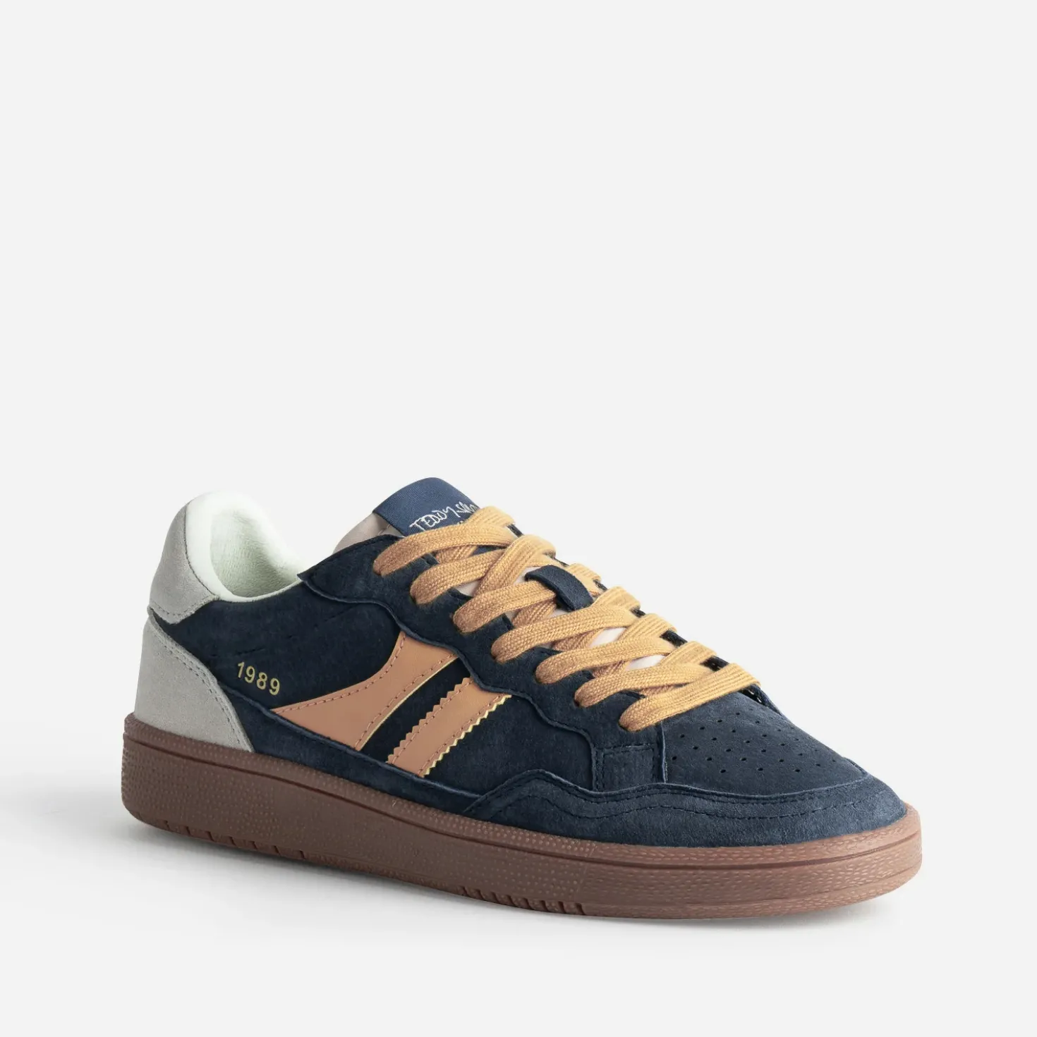 Tennis TEDDY SMITH marine cuir velours détails jaunes