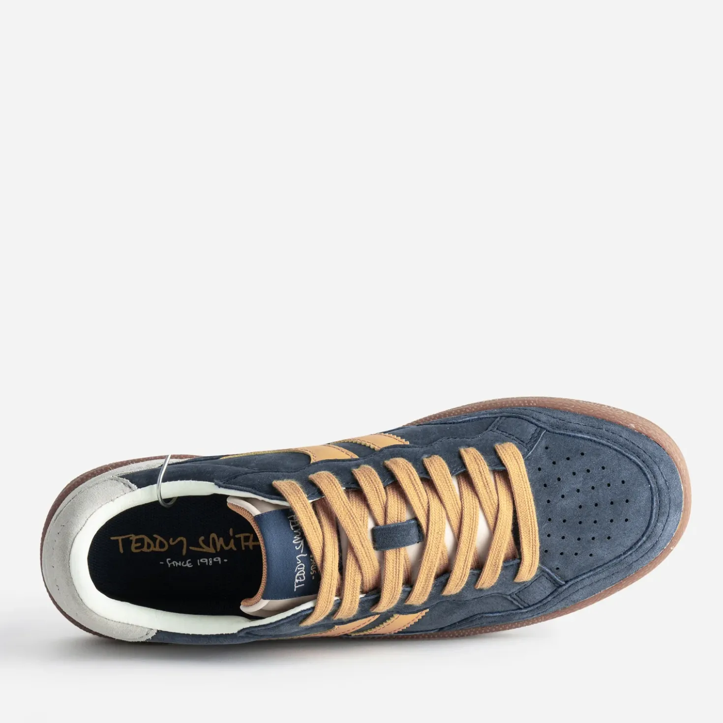 Tennis TEDDY SMITH marine cuir velours détails jaunes