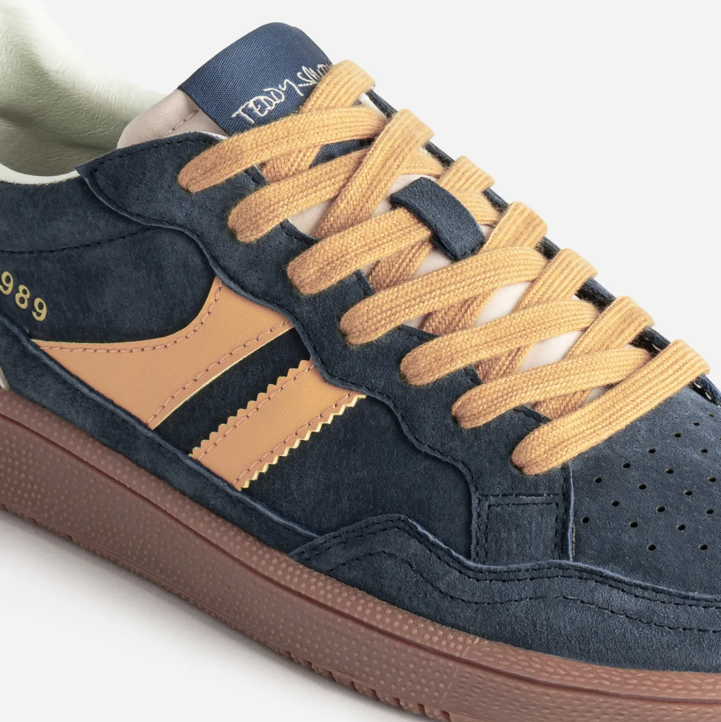 Tennis TEDDY SMITH marine cuir velours détails jaunes