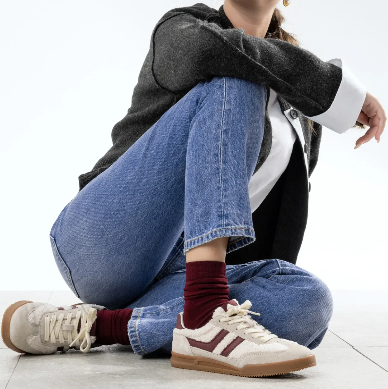 Tennis TEXTO beige sherpa et bordeaux