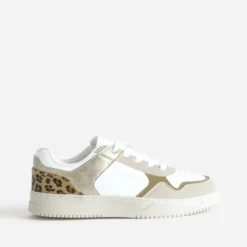 Tennis TEXTO blanche, beige, effet léopard