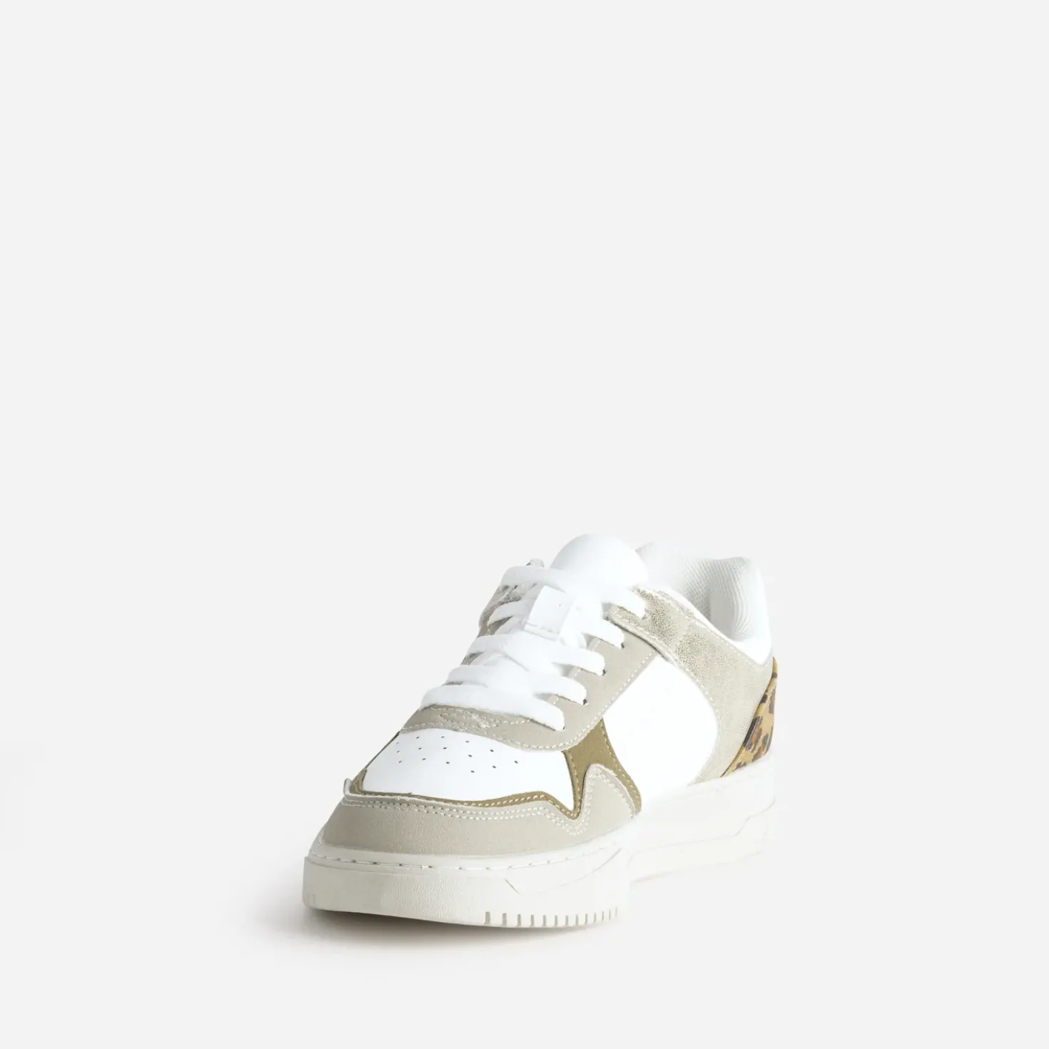 Tennis TEXTO blanche, beige, effet léopard