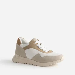 Tennis TEXTO blanche, beige et camel