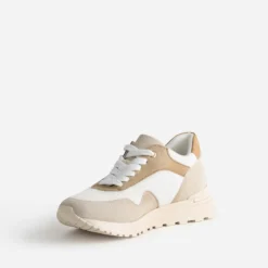 Tennis TEXTO blanche, beige et camel