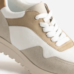 Tennis TEXTO blanche, beige et camel