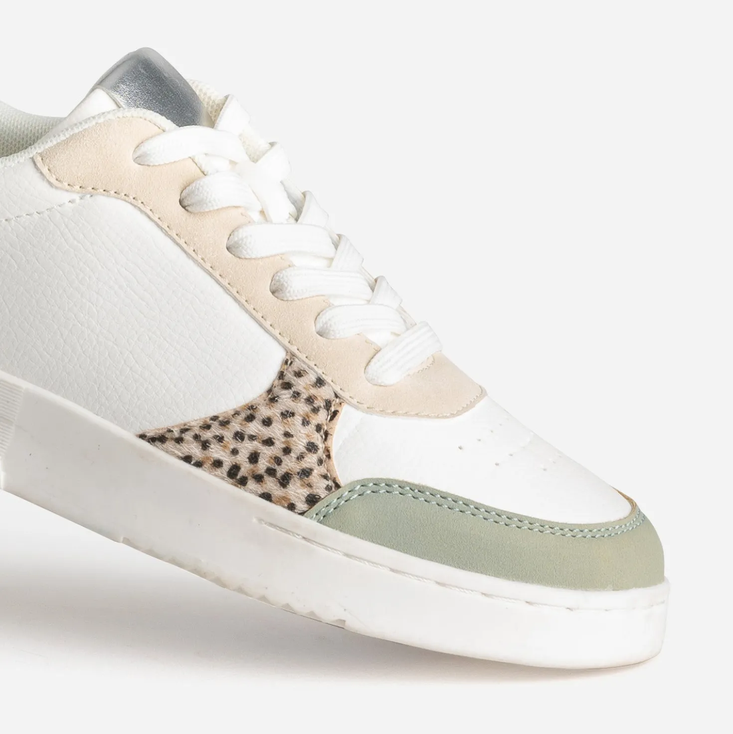 Tennis TEXTO blanche, beige et verte
