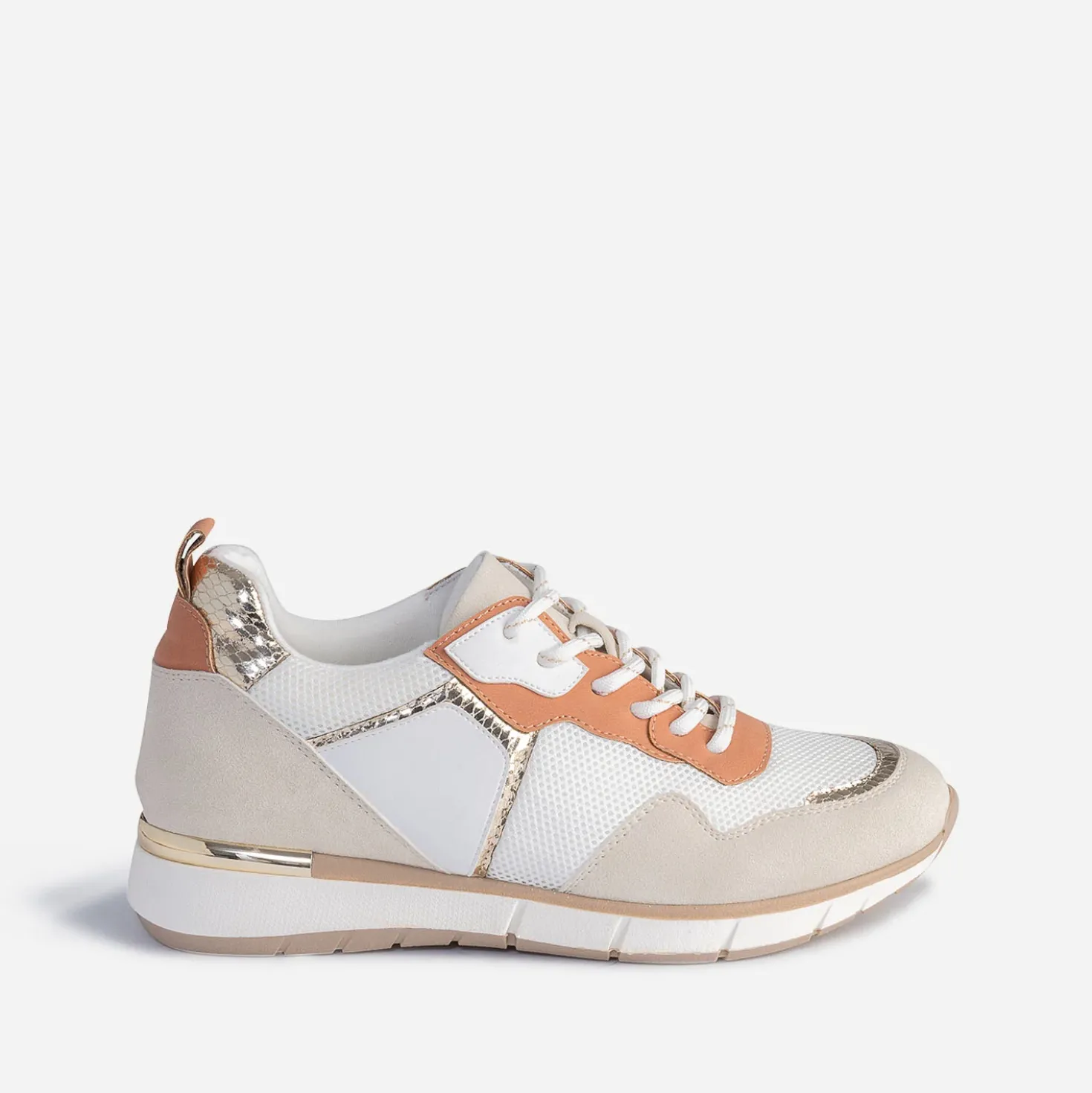 Tennis TEXTO blanche, beige, terracotta et or