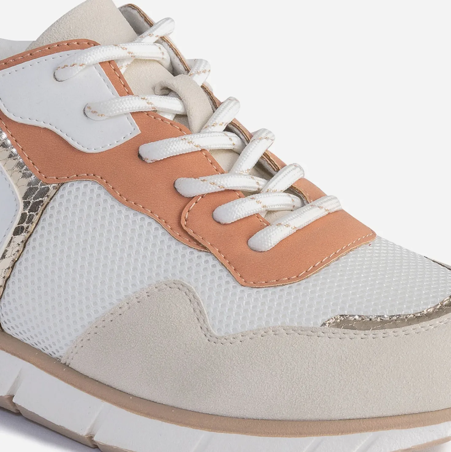 Tennis TEXTO blanche, beige, terracotta et or