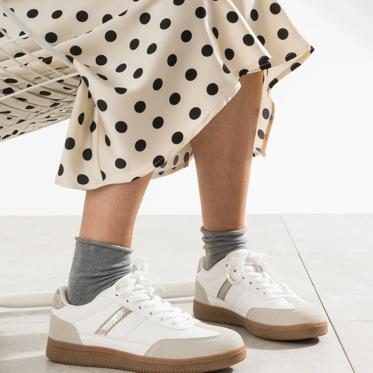 Tennis TEXTO blanche et taupe