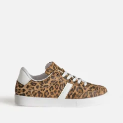 Tennis TEXTO camel cuir motif léopard