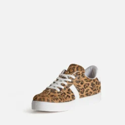 Tennis TEXTO camel cuir motif léopard