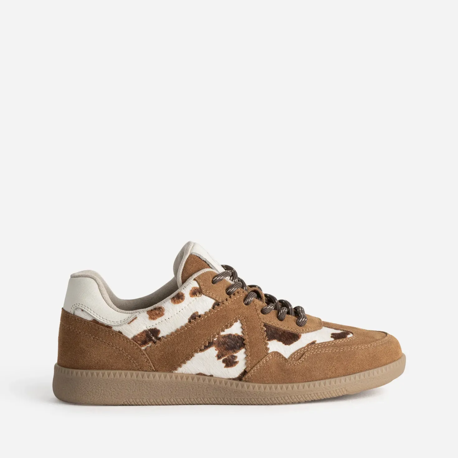 Tennis TEXTO camel cuir velours et vache