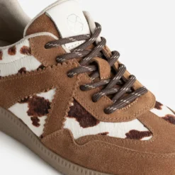 Tennis TEXTO camel cuir velours et vache