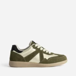Tennis TEXTO kaki et doré cuir velours