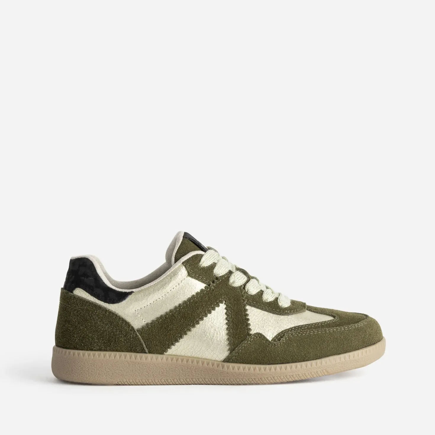 Tennis TEXTO kaki et doré cuir velours