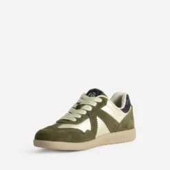 Tennis TEXTO kaki et doré cuir velours