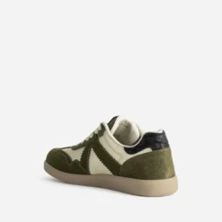 Tennis TEXTO kaki et doré cuir velours