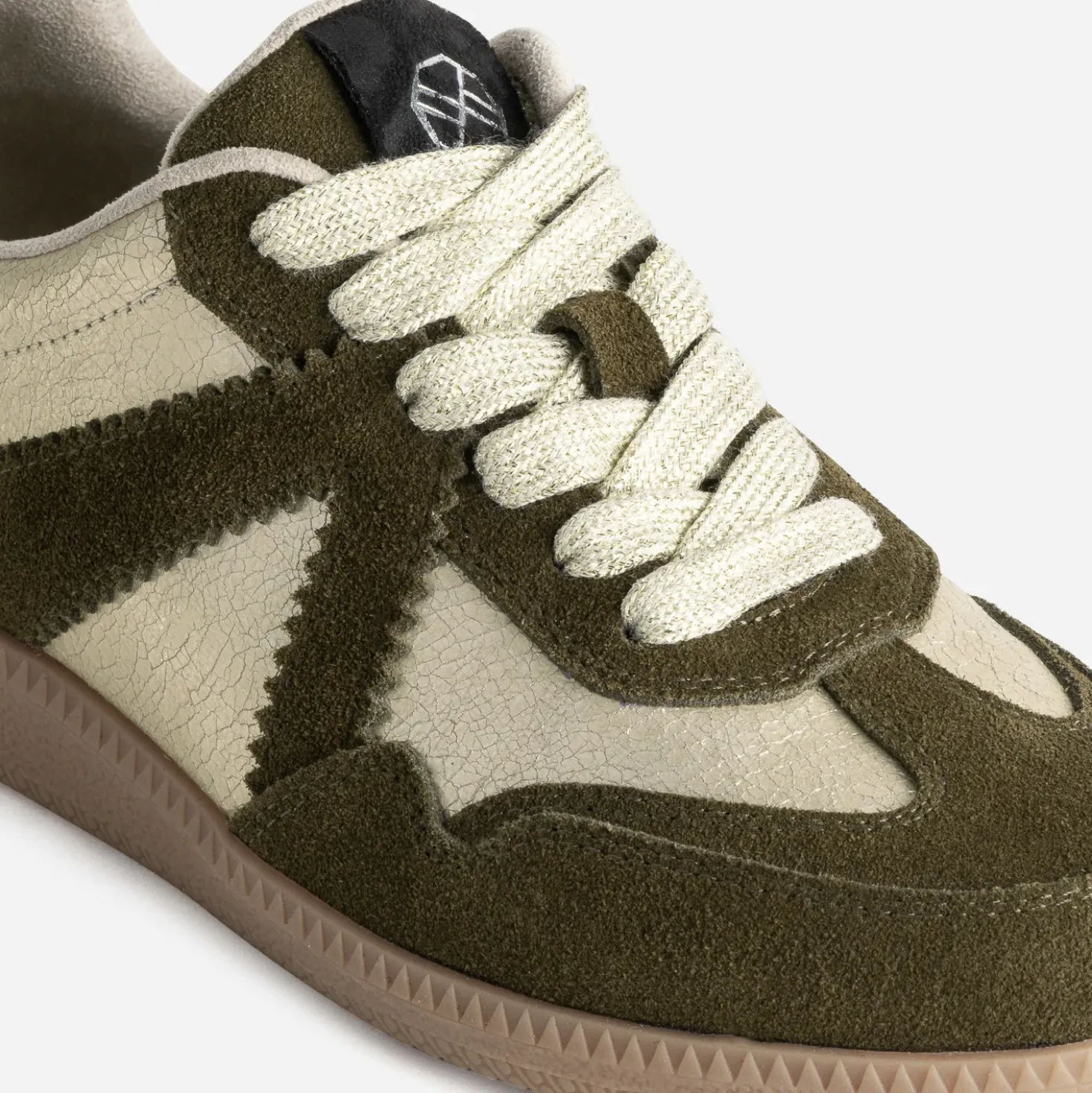Tennis TEXTO kaki et doré cuir velours