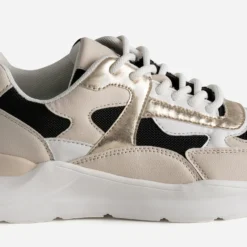 Tennis TEXTO noire, beige, blanche et dorée