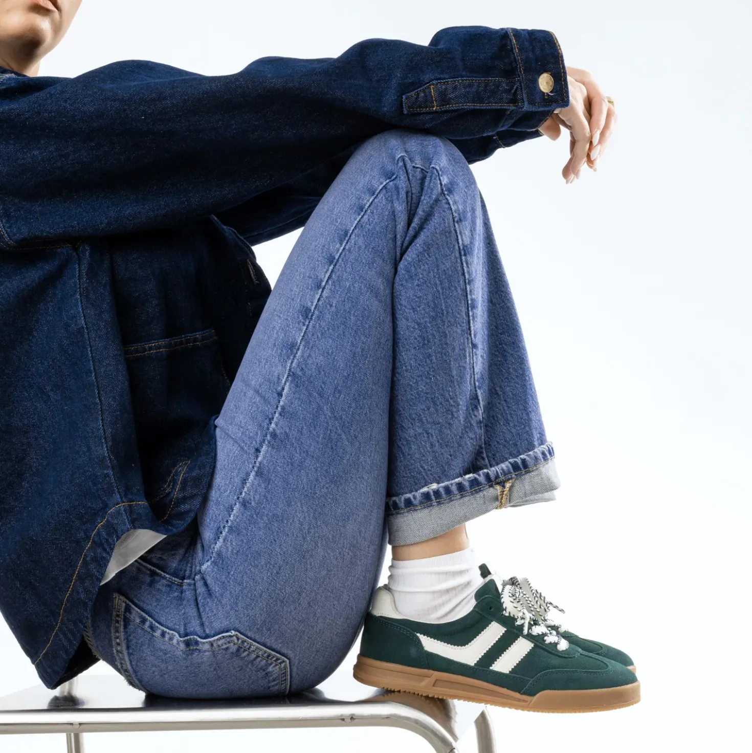 Tennis TEXTO verte cuir velours